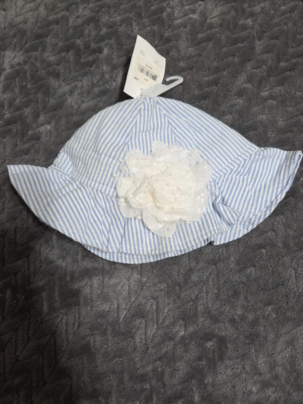 crown & ivy Blue and White Striped Sun Hat with Lace Flower